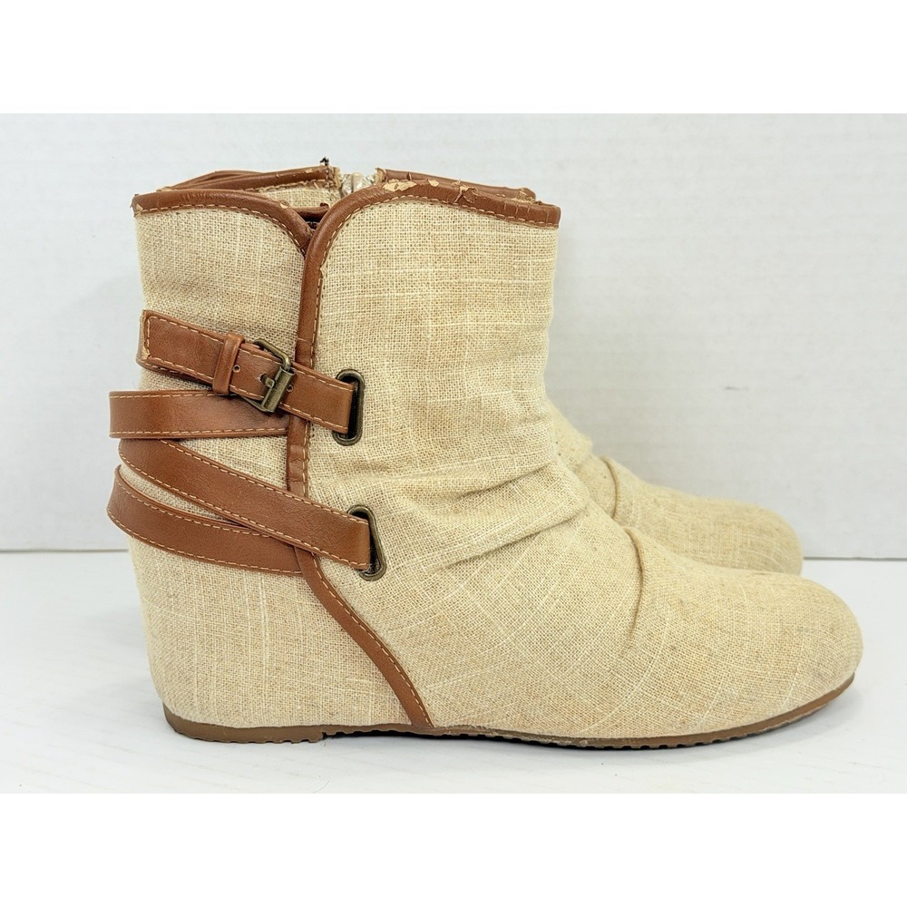 Mudd Maiko Natural Women's Canvas Wedge Ankle Boots Size 9M